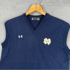 Notre Dame Fighting Irish Vest Mens‎ Medium Blue Wool Made In Italy Under Armour